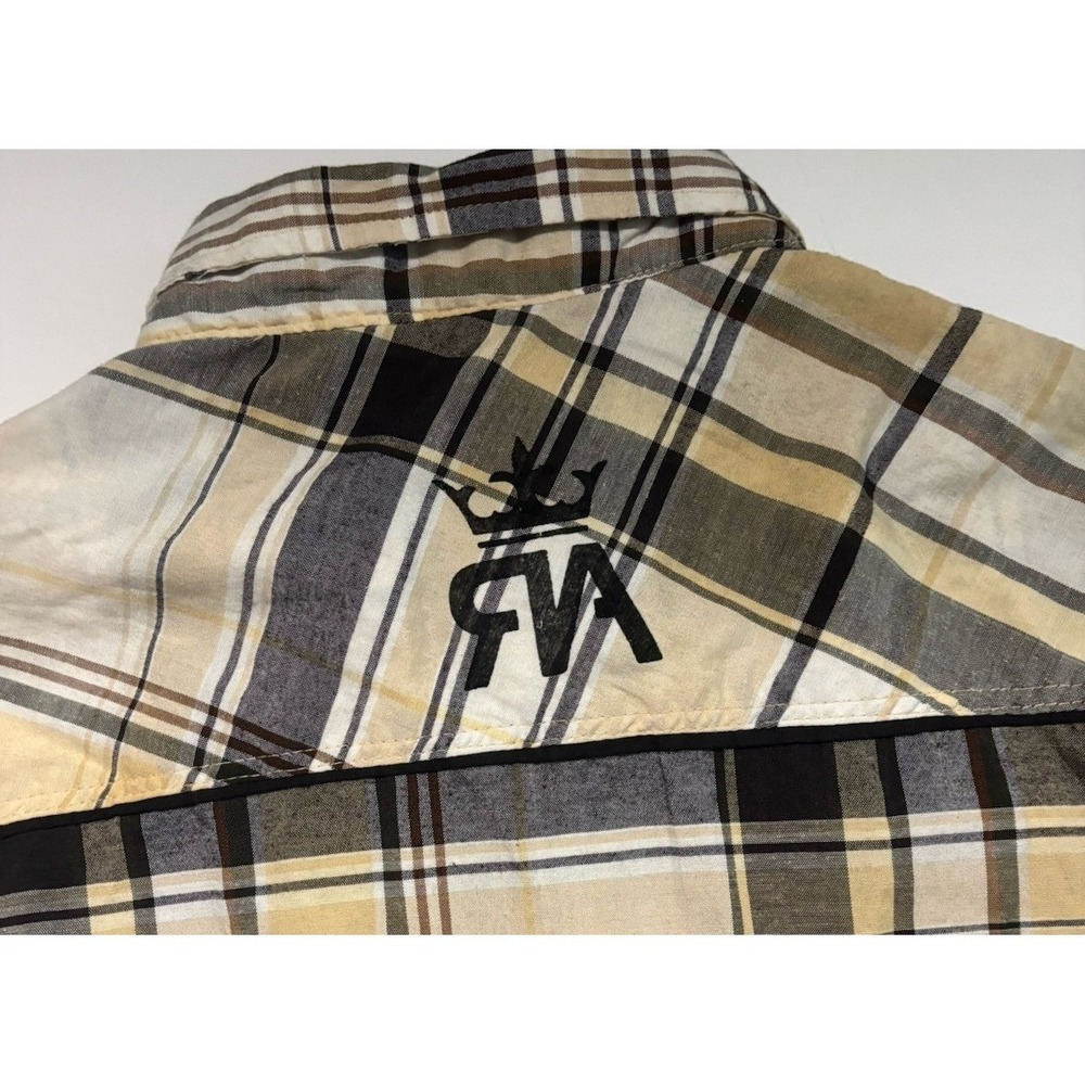 Red Ape Mens Tan Black Plaid Button Down Shirt Lion Crest Patch Size Large - Picture 7 of 16